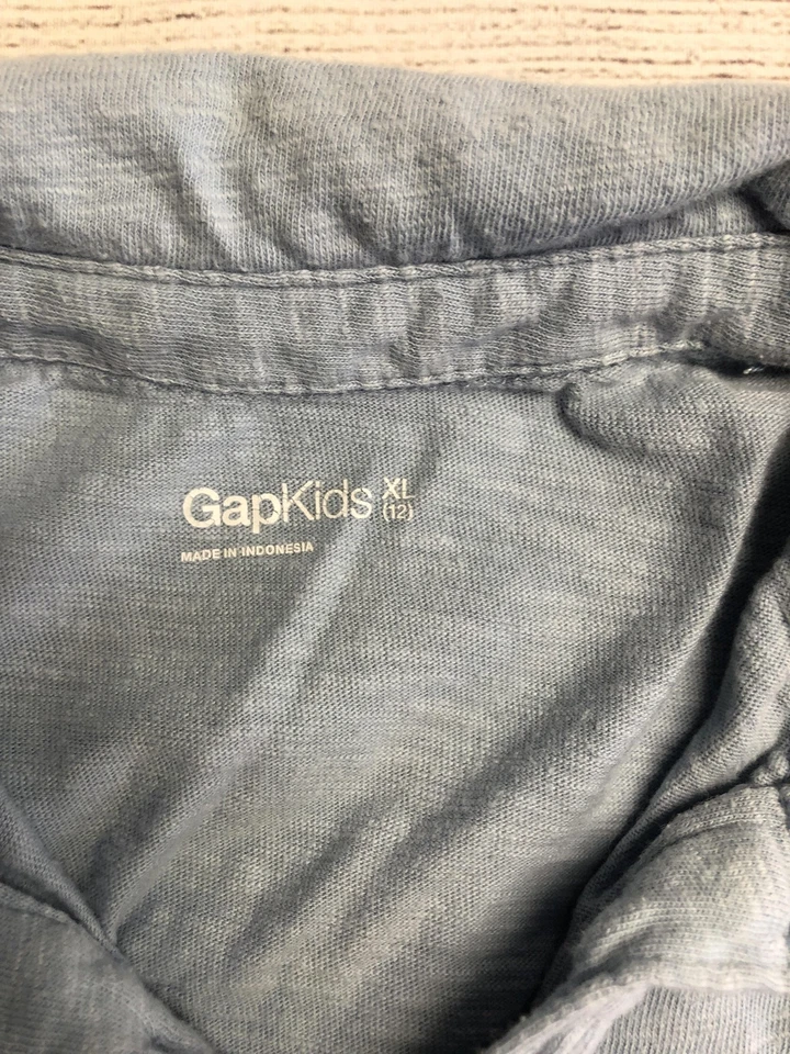 GapKids Polo Shirt Youth XL (12) Blue Gray Short Sleeve Two Chest Pockets Boys - Image 2 of 4