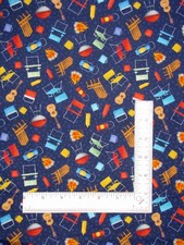 Camping Theme Fabric Chair Lantern Camp USA Blank Quilting Cotton By The Yard