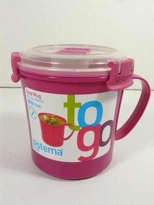 Sistema To Go Soup Mug Pink 22.1 oz Microwave Safe Lunch Container Bowl Cup NEW