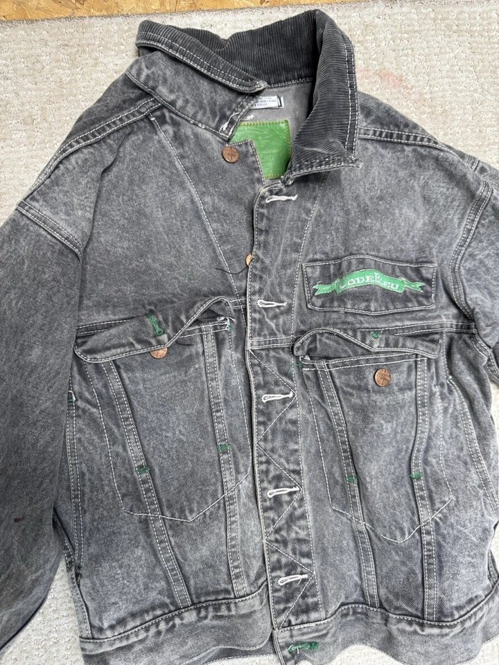 CODE BLEU vintage 80s black acid wash denim trucker jacket Size S Punk Rocker - Image 4 of 4