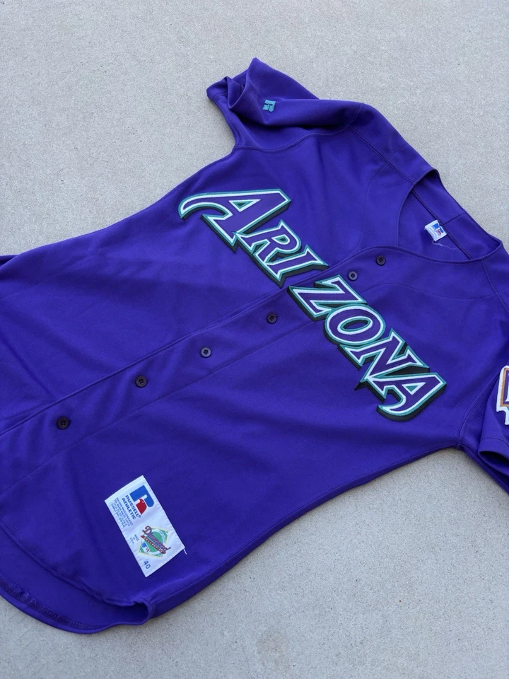Vintage Purple Arizona Diamondbacks Russell Athletic Diamond MLB Jersey Size 40 - Image 2 of 4