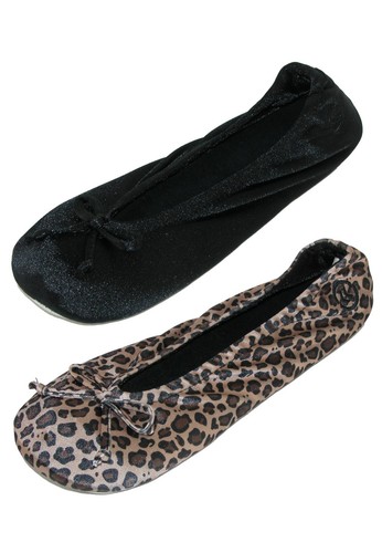 Isotoner Damen Satin klassische Ballerina Hausschuhe (2er Pack)