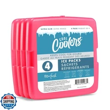 Cool Coolers by Fit and Fresh 4 Pack Slim Ice Packs, Quick Freeze