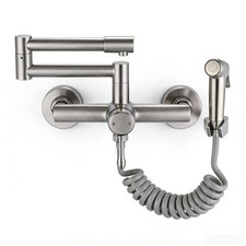 Kitchen Faucet Wall Mount, with Side Sprayer 8 Inch Center, Folding Design fo...