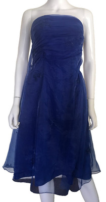 Vintage 60er Susan Peters blau Seide Chiffon trägerlos Korsett Cocktailkleid S 10