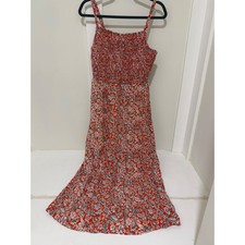 Old Navy Red Floral Smocked Midi Dress Womens Large Paisley Sleeveless Summer