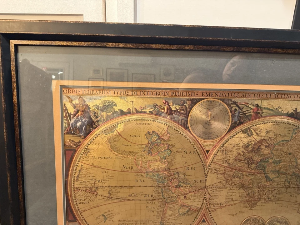 Vintage Bombay Company Double Hemisphere World Map Framed Large - Image 4 of 4