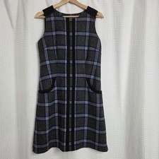 Boden British Tweed by Moon Dress US 6R 100% Wool Lined Blue Grey Tartan Plaid