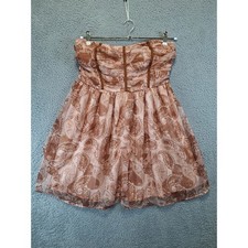 Venus Strapless Paisley Print Dress Womens Size 10 Brown Pink Corset Lining Cute