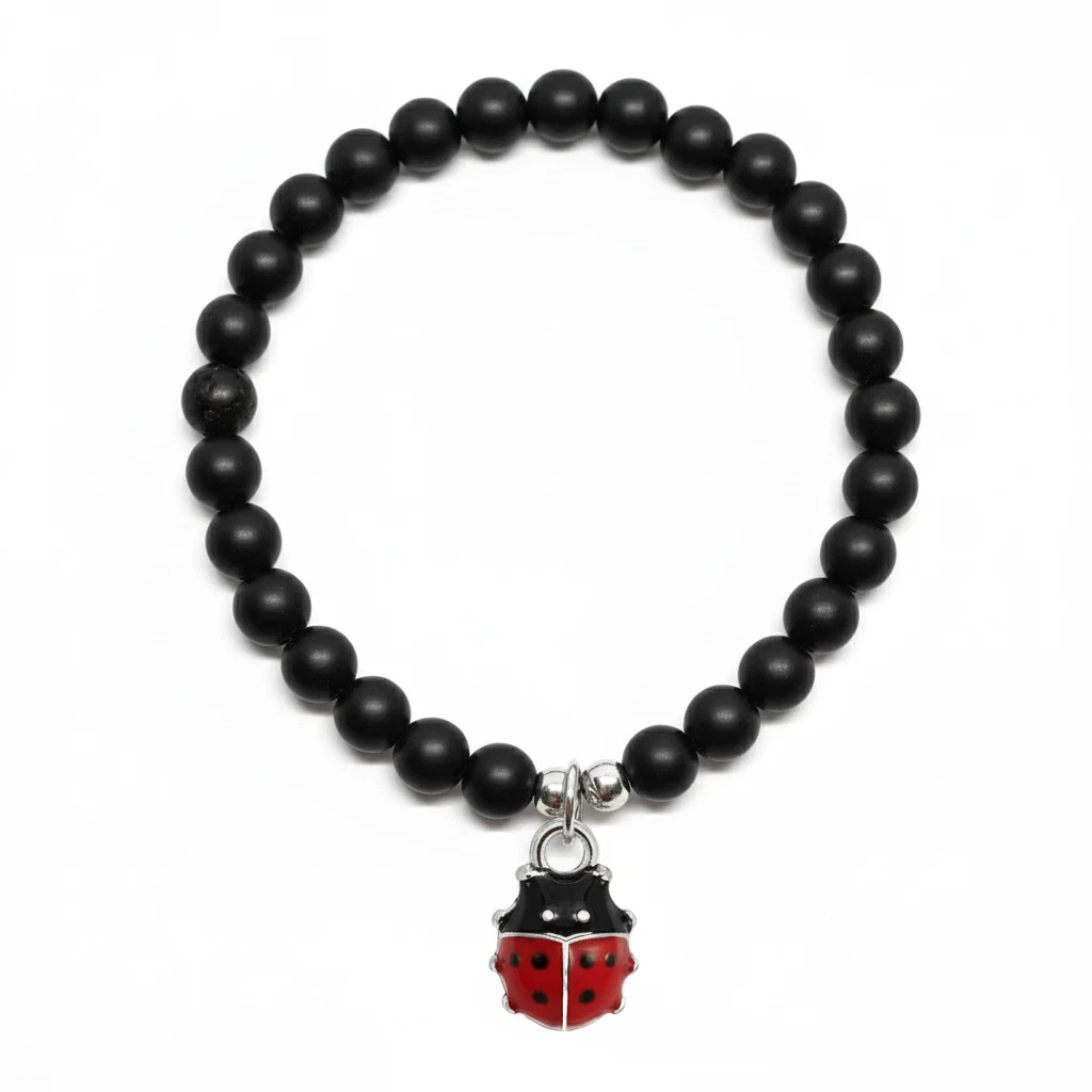 KIDULT Bracciale Donna Coccinella Portafortuna In Acciaio 316L Con Smalto Rosso E Cristalli, Regolabile