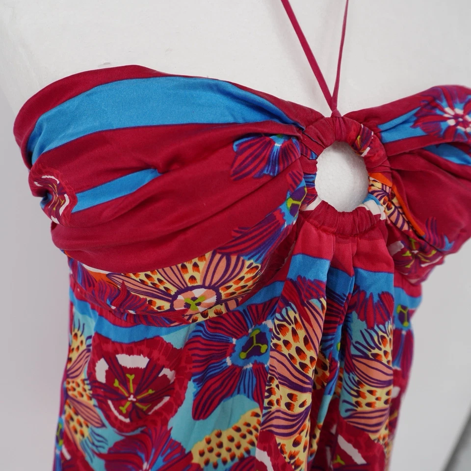 Marciano 100% Silk Coral Floral Halter Top Y2K Artsy XS - Image 2 of 4