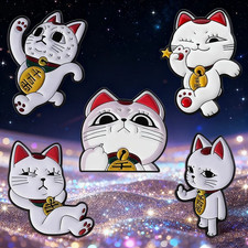 5pcs Lucky Cat Enamel Pins Turbo Running Cat Lapel Set Gift for Fans Friends