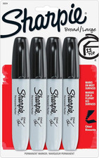 Sharpie Permanent Markers, Chisel Tip, Black, 4 4 Count Pack of 1 , Black