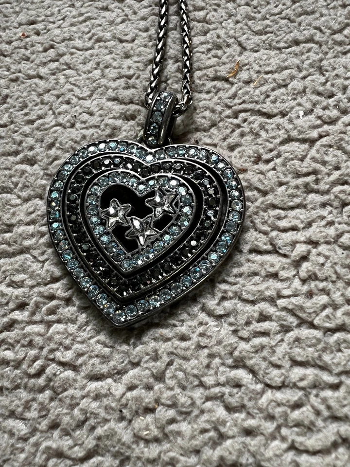 Collar Brighton Estrella Luz Corazón Plata Tono Azul Dije Foto 2 de 4