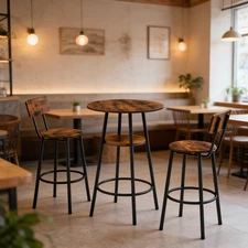 3 Piece Pub Dining Set Round Bar Table and 2 Stools Counter Height for Breakfast