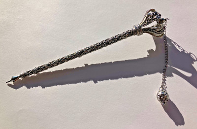 Silver Color Filagree Style Tora Pointer with Crown and Dangle Approx. 7''