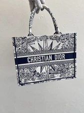 Christian Dior Womens Butterfly Embroidered Large Book Tote Handbag Navy Compass