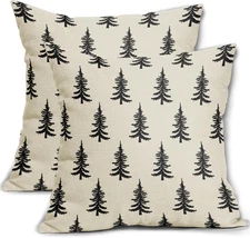 Black Christmas Tree Pillow Covers 20X20 Set of 2 Xmas Rustic Style Winter Print
