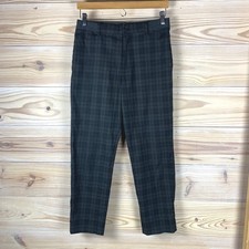 Uniqlo EZY Ankle Pants Mens S Grey Plaid Slim Tapered Stretch Trousers