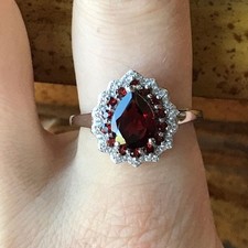 Natural Red Garnet Sterling Silver Ring Size 9