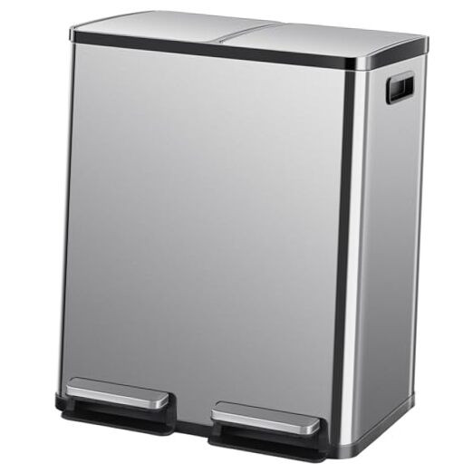 Kitchen Trash Can with Lid, 2 x 8 Gallon Garbage Dustbin, with Soft-Close