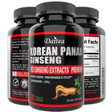 Red Korean Panax Ginseng 1000mg 30/60/120 Veggie Caps Non-GMO, Gluten Free