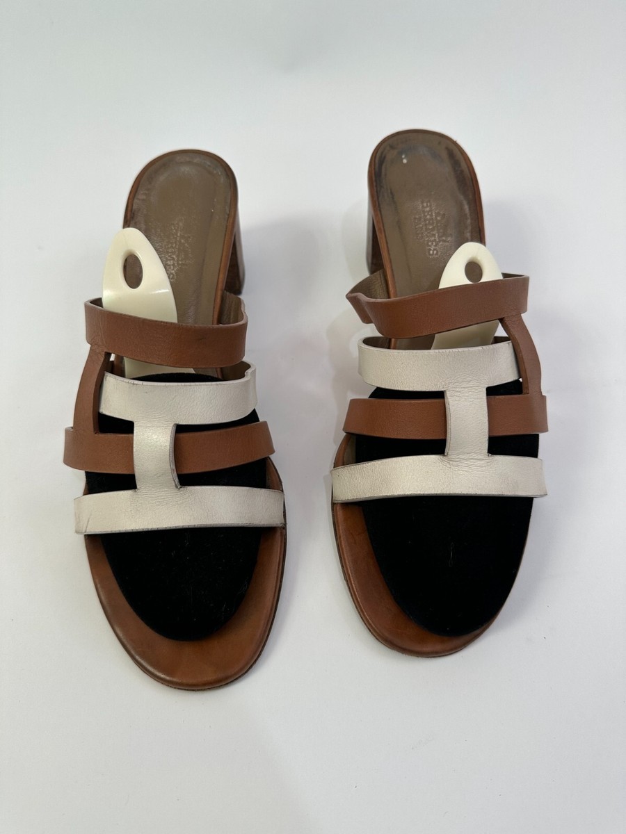 Hermes Brown/White Leather Amica Sandals Size 40 EU | eBay display picture 1