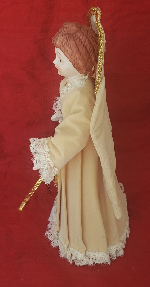 Gold Felt Victorian Angel Vintage Angel Christmas Tree Topper Rick Rack