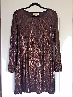NWT Michael Kors Womens Sz M Chocolate Brown Sequins Dress Mesh