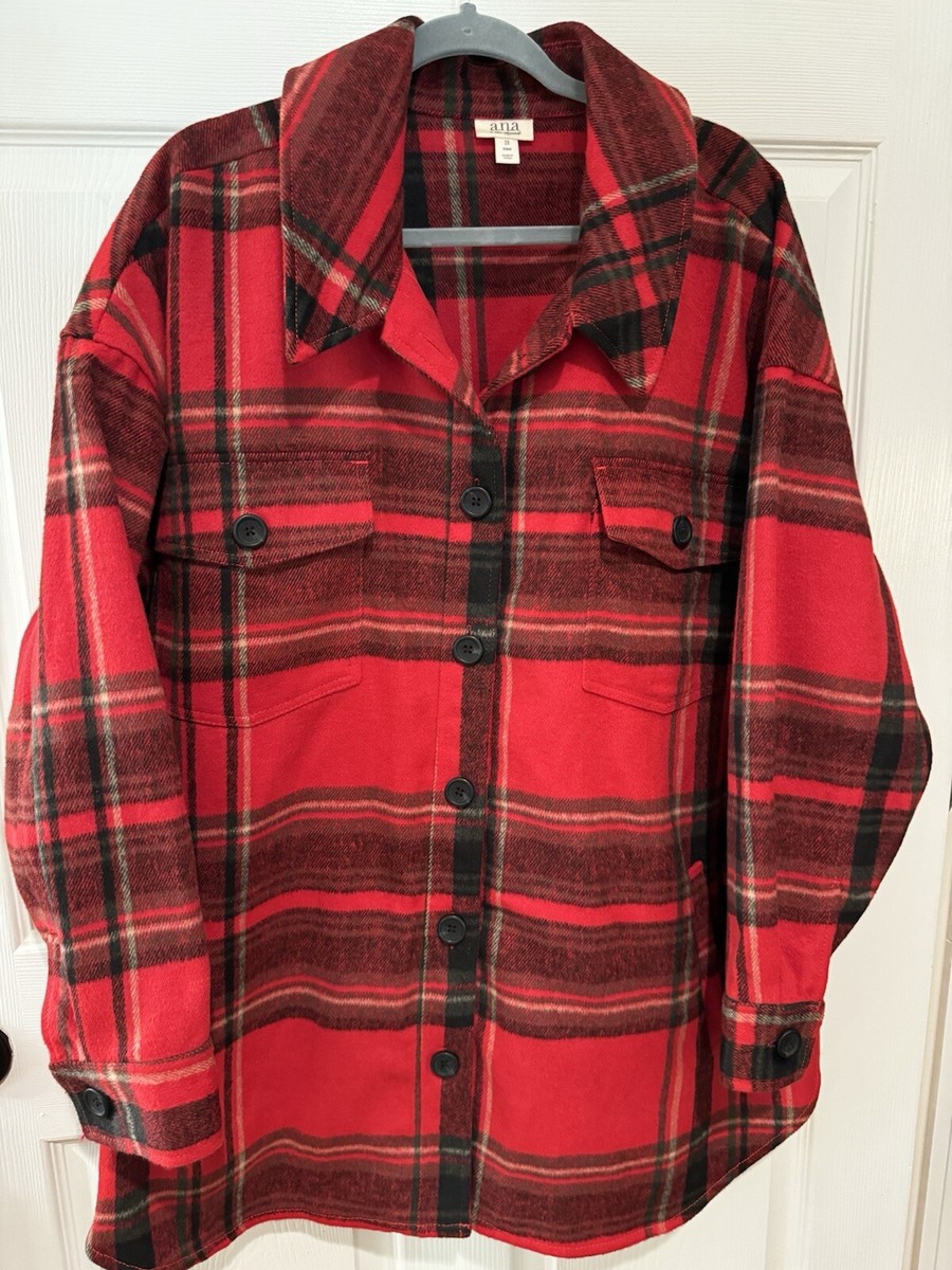 Womens Size PXXL Red Plaid Button Front Jacket Coat Soft New  Approach NWT