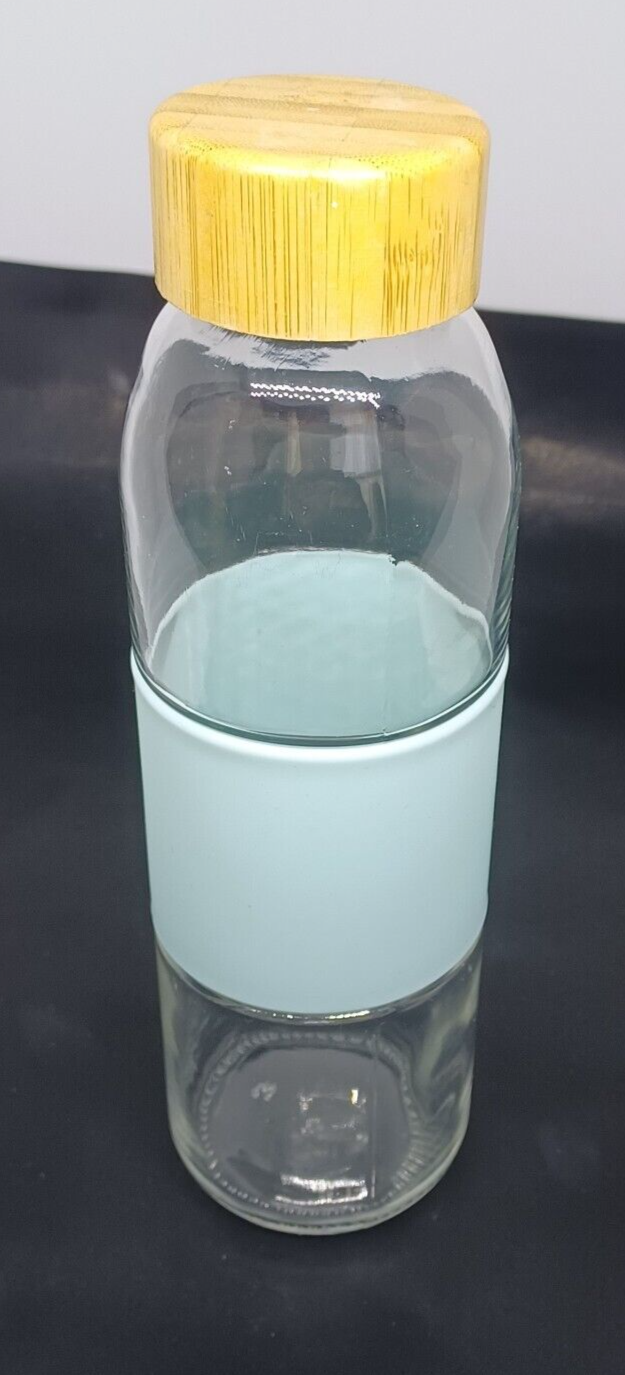Glass Water Bottle with gasket Lid Silicone Light Cloud Blue Sleeve-image