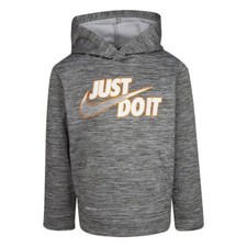 NIKE Kids' Logo Therma Pullover Hoodie in Carbon Heather, Size 4