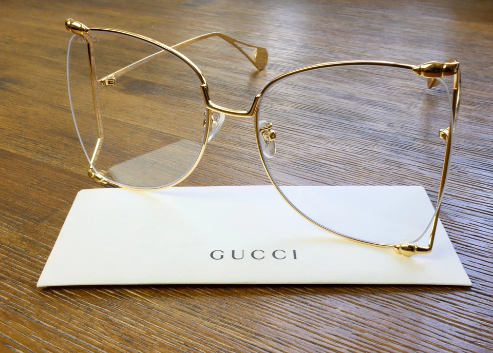 Gucci GG0252S 001 63mm Butterfly Sunglasses in Gold/Clear Lens with Velvet case - Image 2 of 4