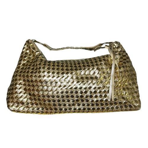 Bisou Bisou Michele Bohbot Metallic Gold Woven Weave Hobo Purse Handbag Y2K GUC