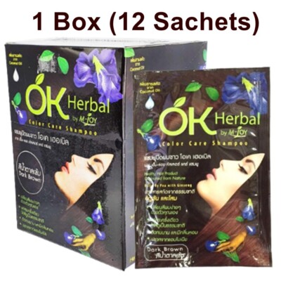 OK Herbal Shampoo Hair Dye Dark Brown Color Ginseng Cover White Hair Herb 1 Box