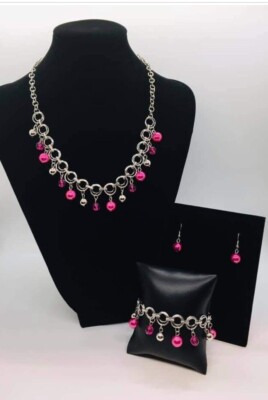NEW PAPARAZZI VINTAGE PINK NECKLACE BRACELET Upgrade Earrings SET