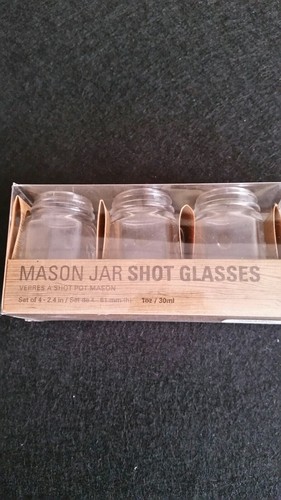 NEW Set of 4 Shot Glasses Kikkerland Mason Jar Handles Toothpick Holder 2.5" H - Picture 2 of 11