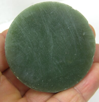 #9 Russia 68g 100% Natural Rough Round Green Jade Slice Specimen 2.40oz 51.00mm