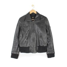 Lee Vintage Lamb Leather Jacket Collared Black Full Zip Motorcycle Womens Size M