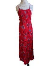 Free People Garden Party Dress women's sz Small Red rayon Boho Tiered Maxi Gypsy