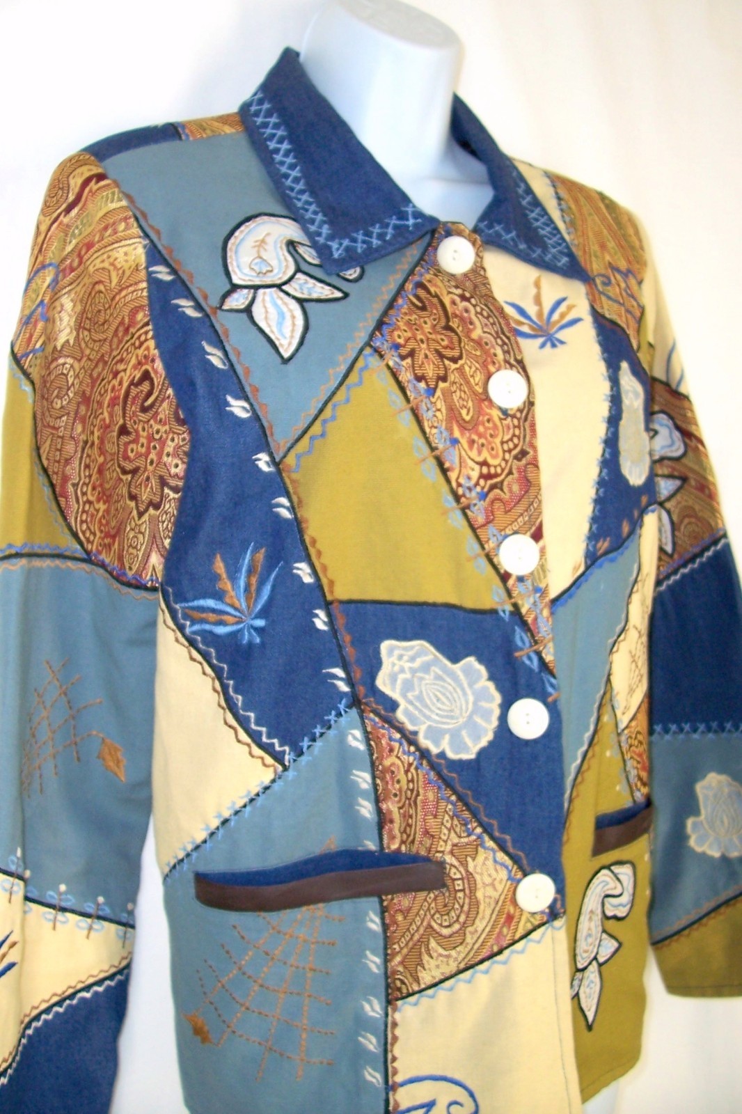Patchwork Jacket S Julia Kim Floral Button Front … - image 4