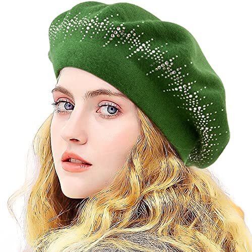 Rhinestone Beret Hats for Women 2 Layers Wool French Knit  display picture 1
