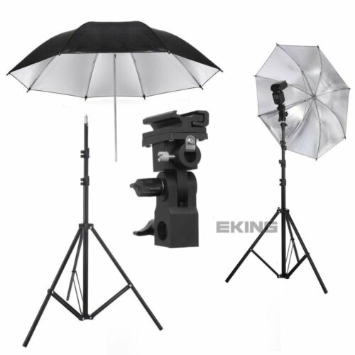 2m Light Stand + 33in Photography Umbrellas + Flash Bracket B Mount Holder Kit - Picture 1 of 12