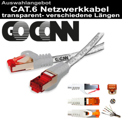 GoConn CAT6 Patchkabel RJ45 Farbe transparent 25cm 50cm 1m 1.5m 2m 3m 5m 7.5m 10