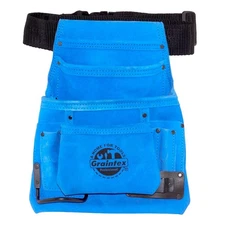 Graintex SS2138 10-Pocket Blue Suede Leather Tool Pouch with 2" Webbing Belt