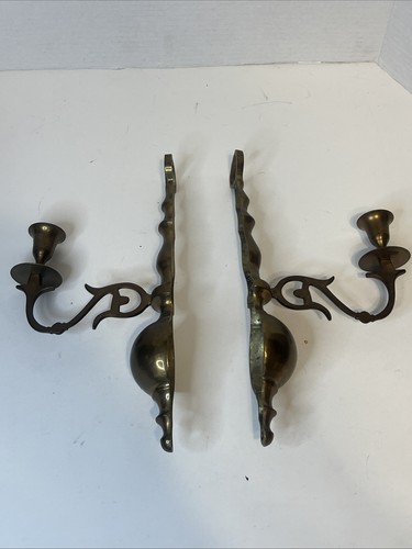 "Par de candelabros de montaje en pared vintage de latón macizo de 12"" de altura"