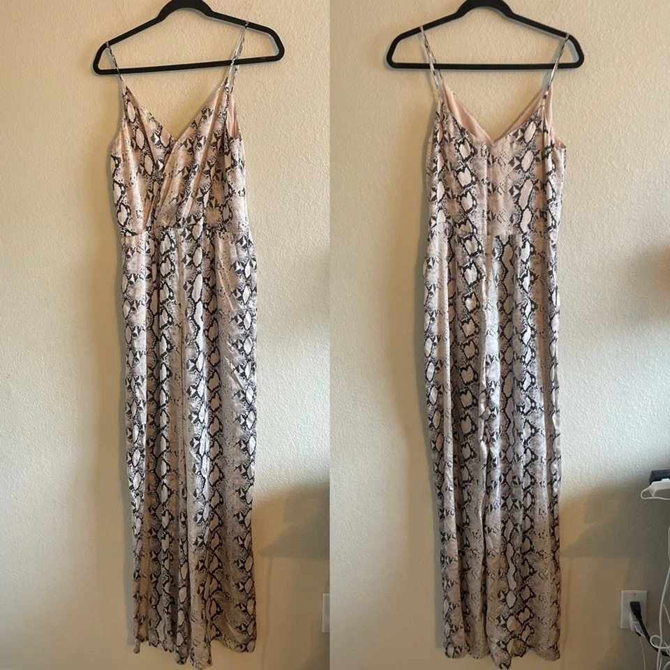 L’AGENCE Maeve Snake Print Pale Pink Wide Leg Silk Jumpsuit Womens Size 10 - Image 2 of 4