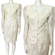 Vintage 80s Scott McClintock Ivory Lace Wedding Skirt Suit Set. XS 4. Bridal