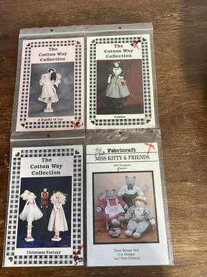 Lot of 4 Vintage Sewing Patterns Cotton Way Dolls Fabricraft Miss Kitty Friends 