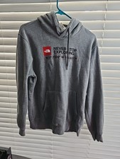 THE NORTH FACE NEVER STOP EXPLORING Logo Hoodie Mens Medium Gray Circular Design